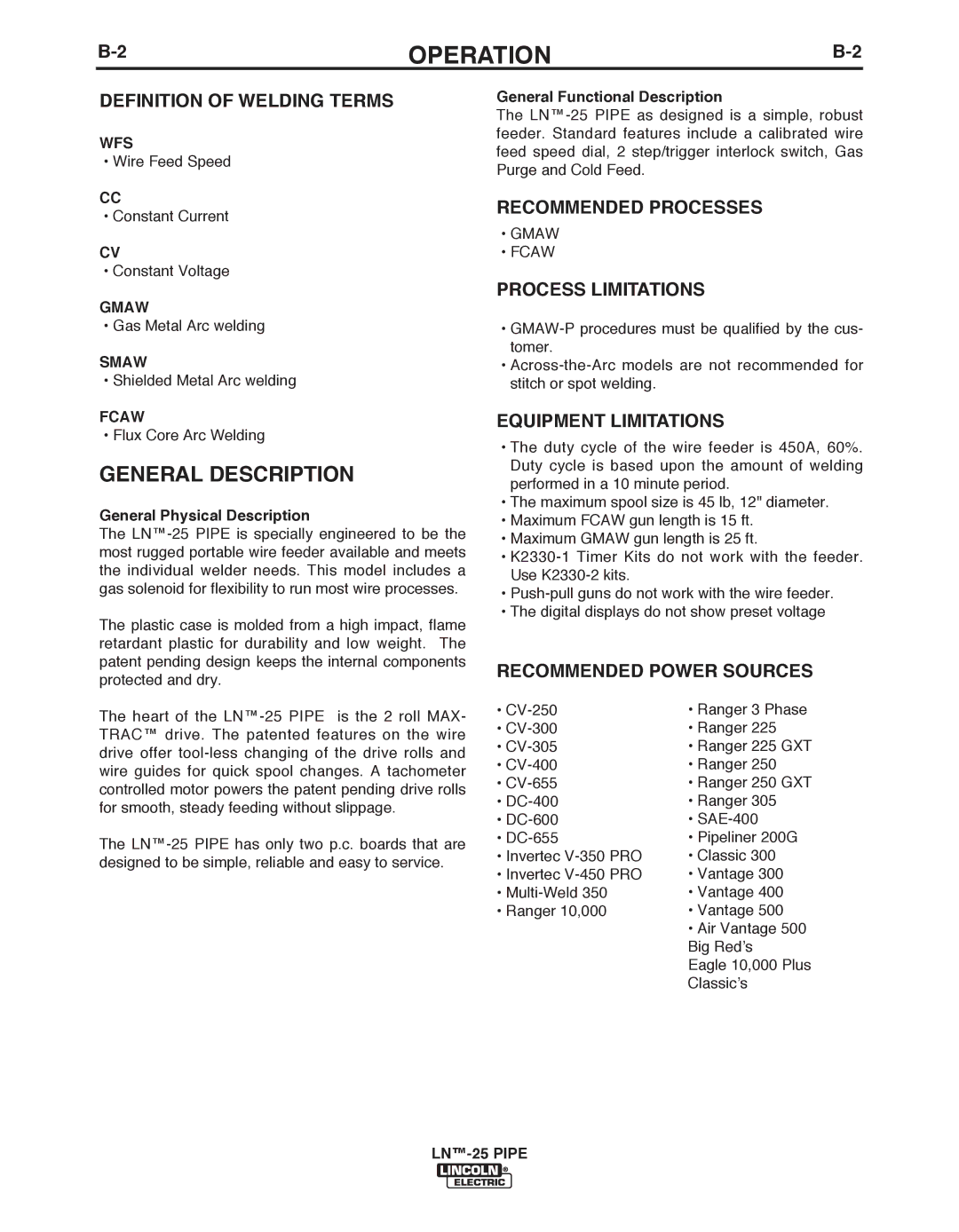 Lincoln Electric IM10056 manual General Description 