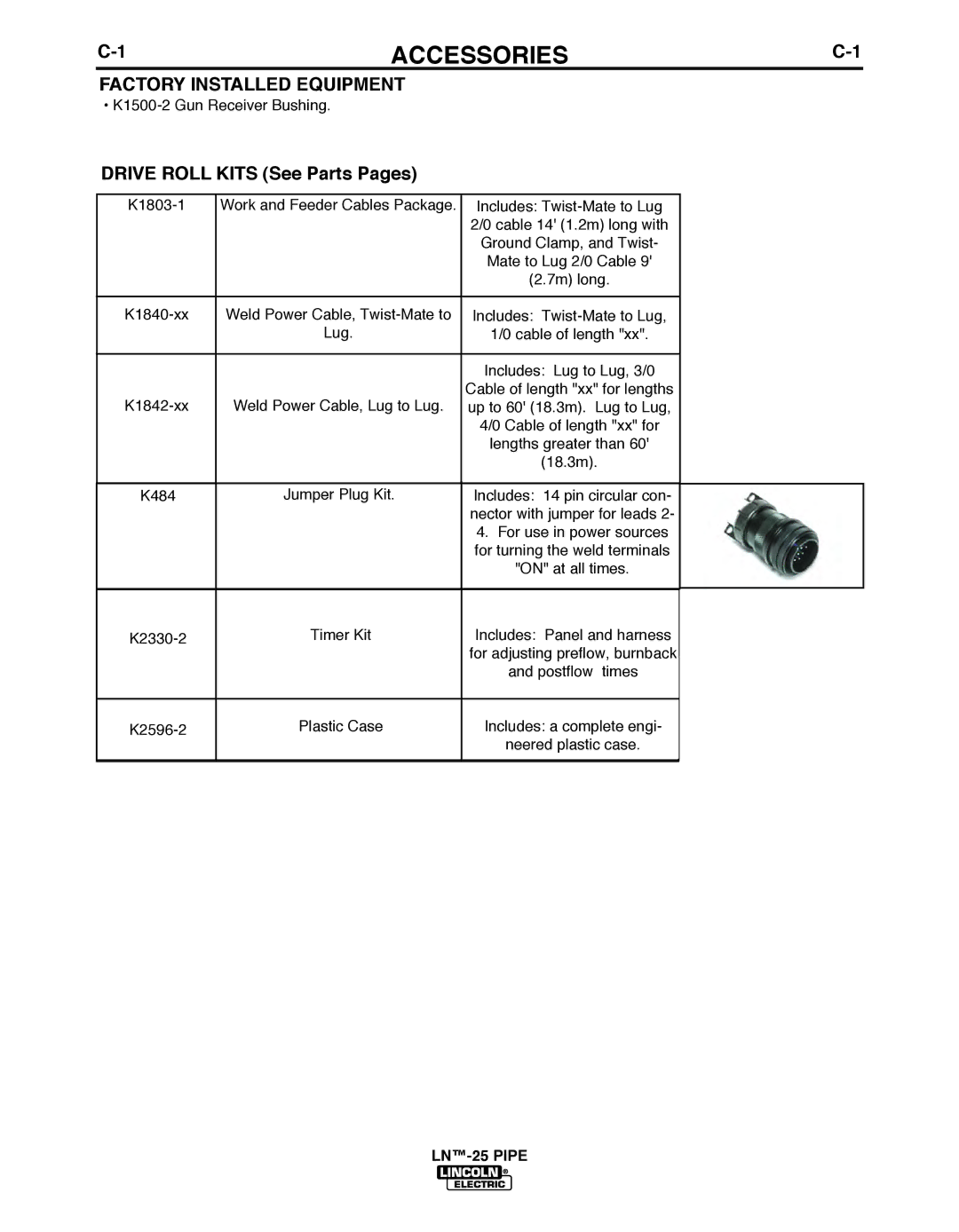 Lincoln Electric IM10056 manual Accessories, Factory Installed Equipment, Drive Roll Kits See Parts Pages 