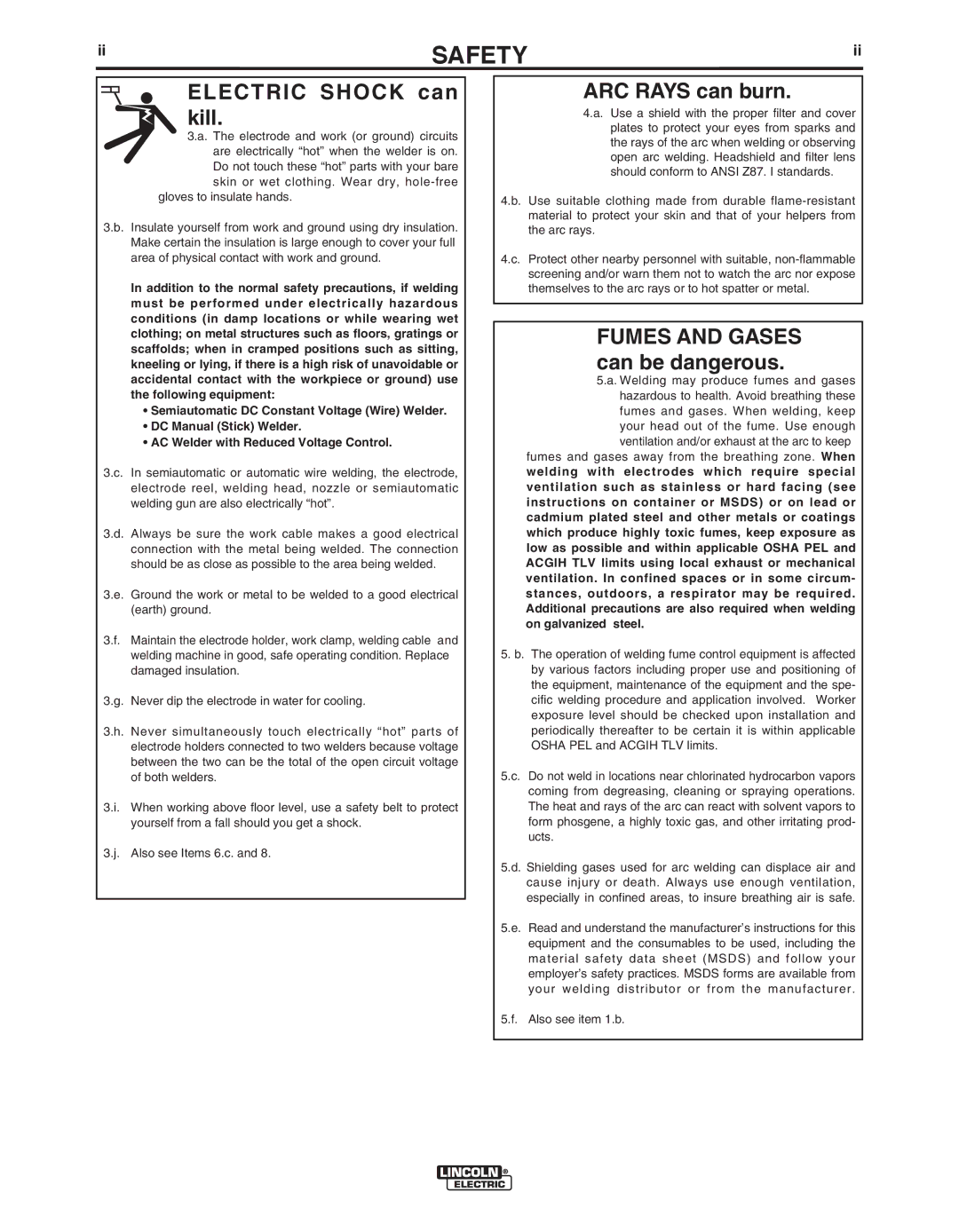 Lincoln Electric IM10056 manual Electric Shock can kill 