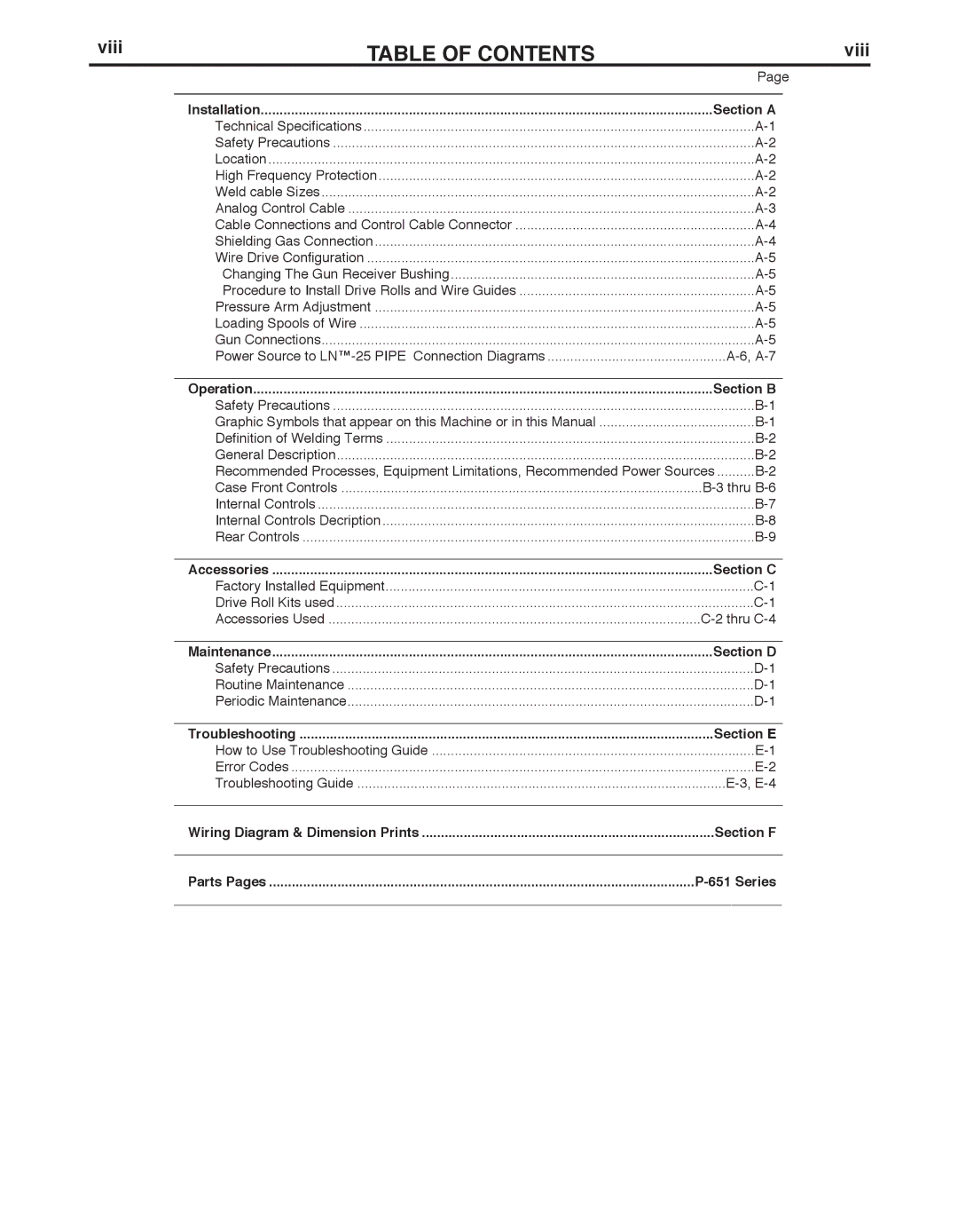 Lincoln Electric IM10056 manual TAbLE of Contents 