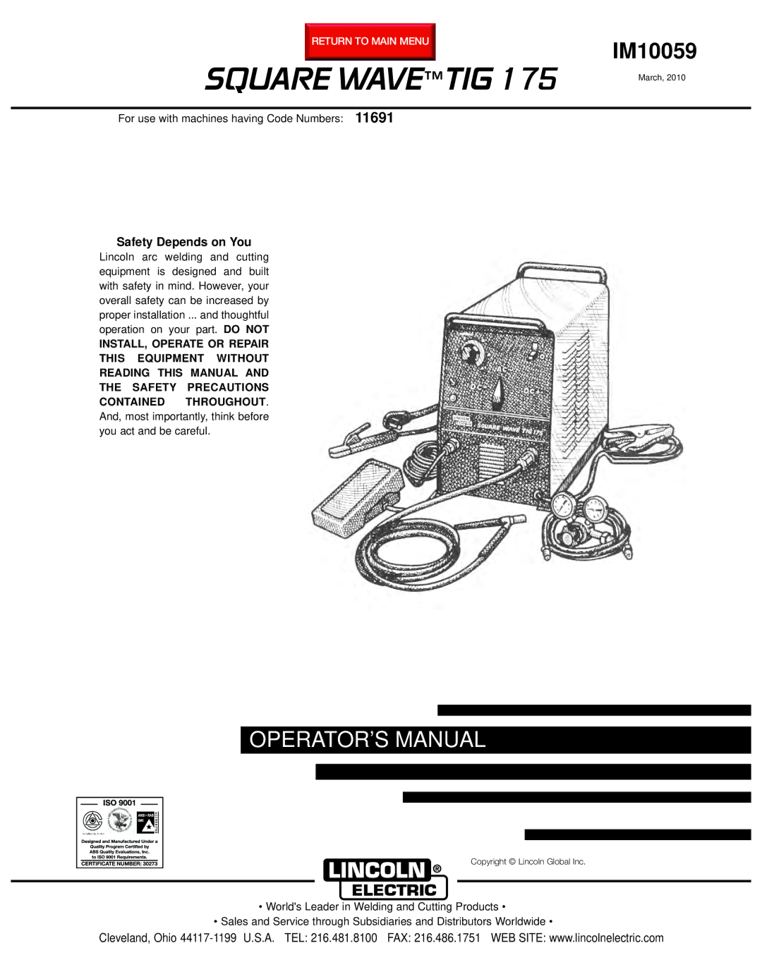 Lincoln Electric IM10059 manual Square Wave TIG 