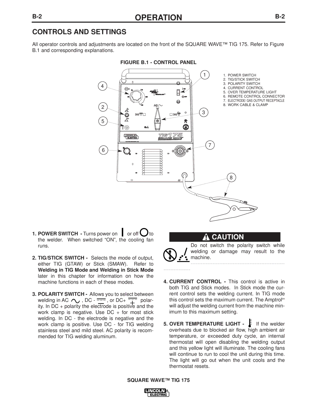 Lincoln Electric IM10059 manual Controls and Settings, Figure B.1 Control Panel 