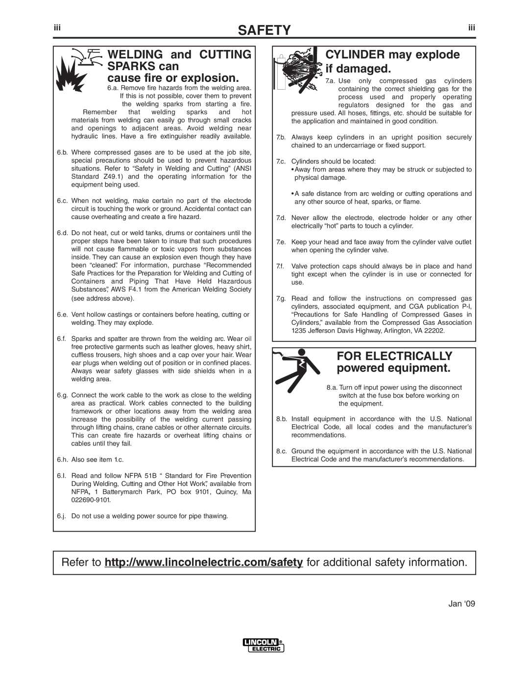 Lincoln Electric IM10059 manual Welding and Cutting Sparks can Cause fire or explosion 