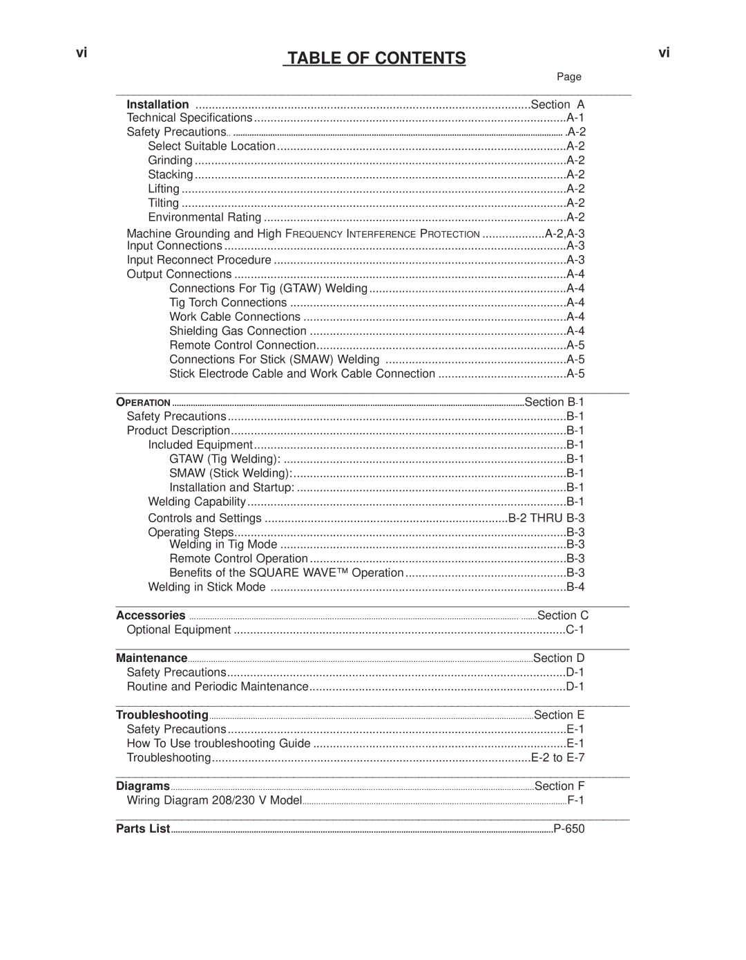 Lincoln Electric IM10059 manual Table of Contents 