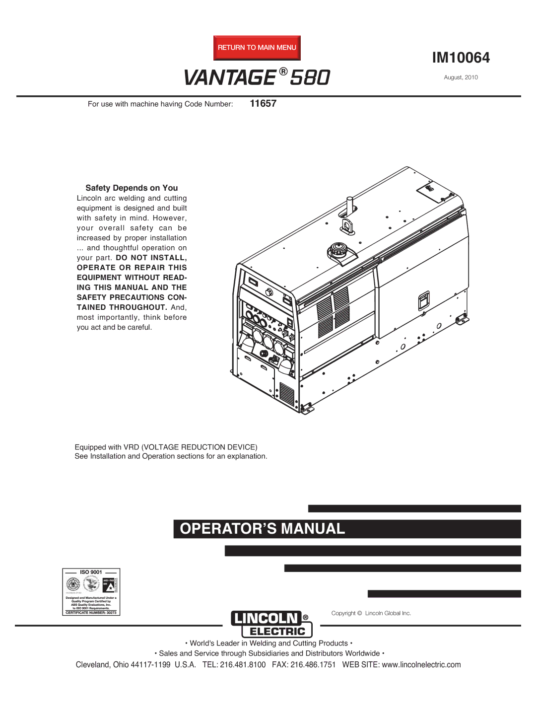 Lincoln Electric IM10064 manual Vantage 