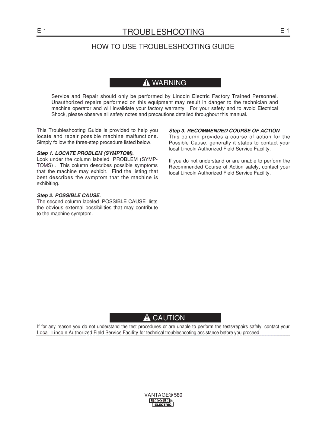 Lincoln Electric IM10064 manual HOW to USE Troubleshooting Guide 