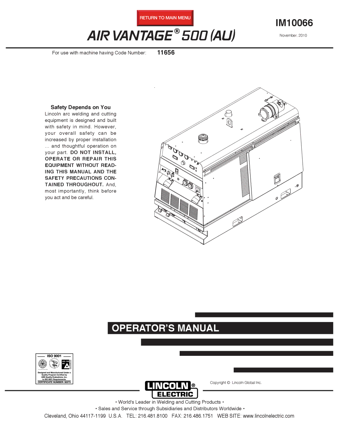 Lincoln Electric IM10066 manual 11656, Safety Depends on You 