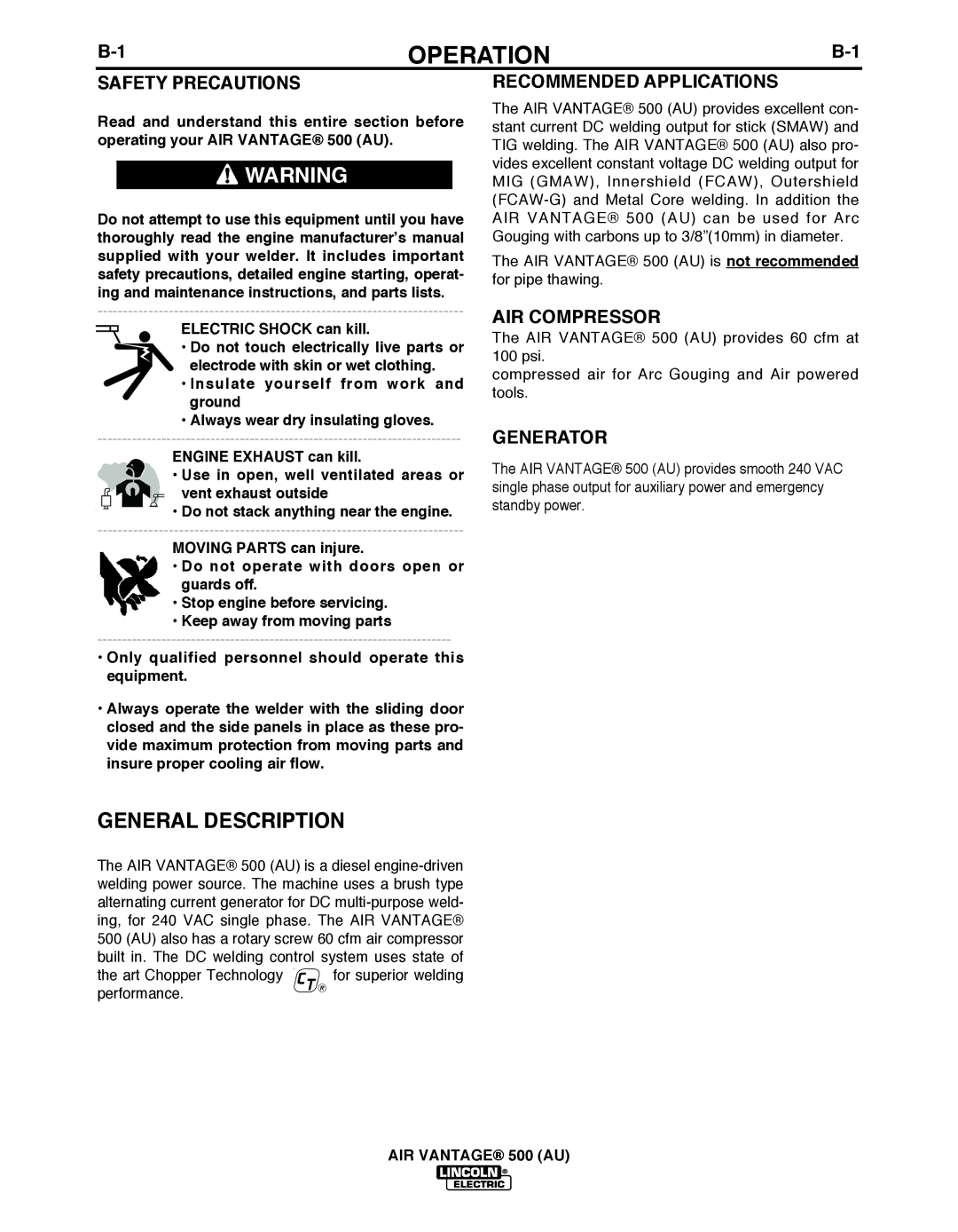 Lincoln Electric IM10066 manual Operation, General Description 