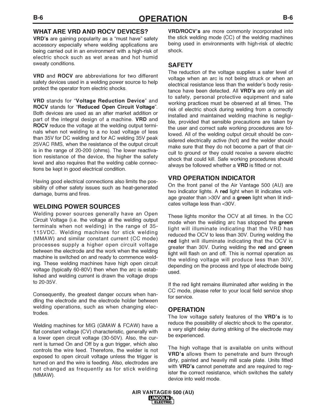 Lincoln Electric IM10066 manual What are VRD and Rocv DEVICES?, Welding Power Sources, Safety, VRD Operation Indicator 