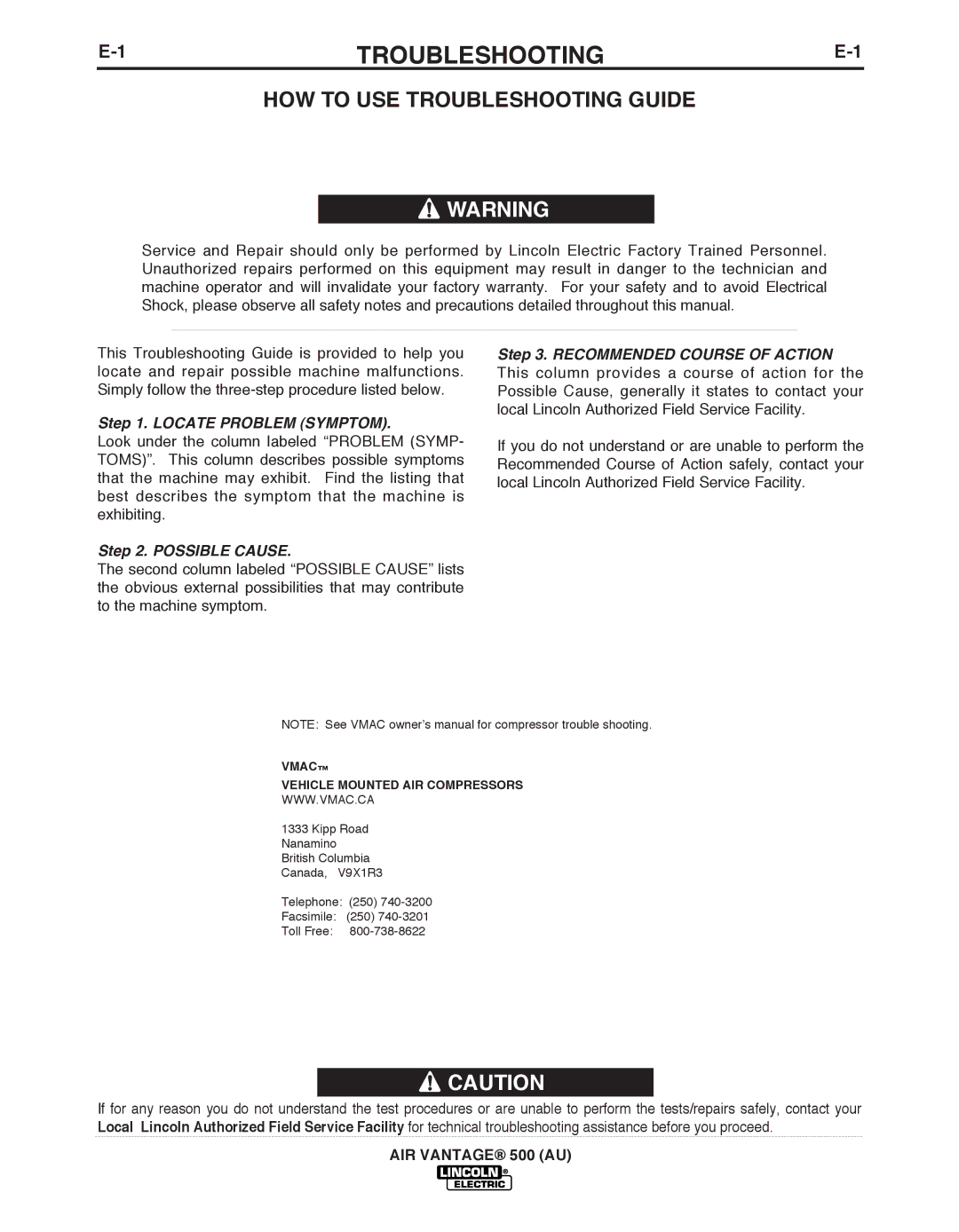 Lincoln Electric IM10066 manual TROUbLESHOOTING 