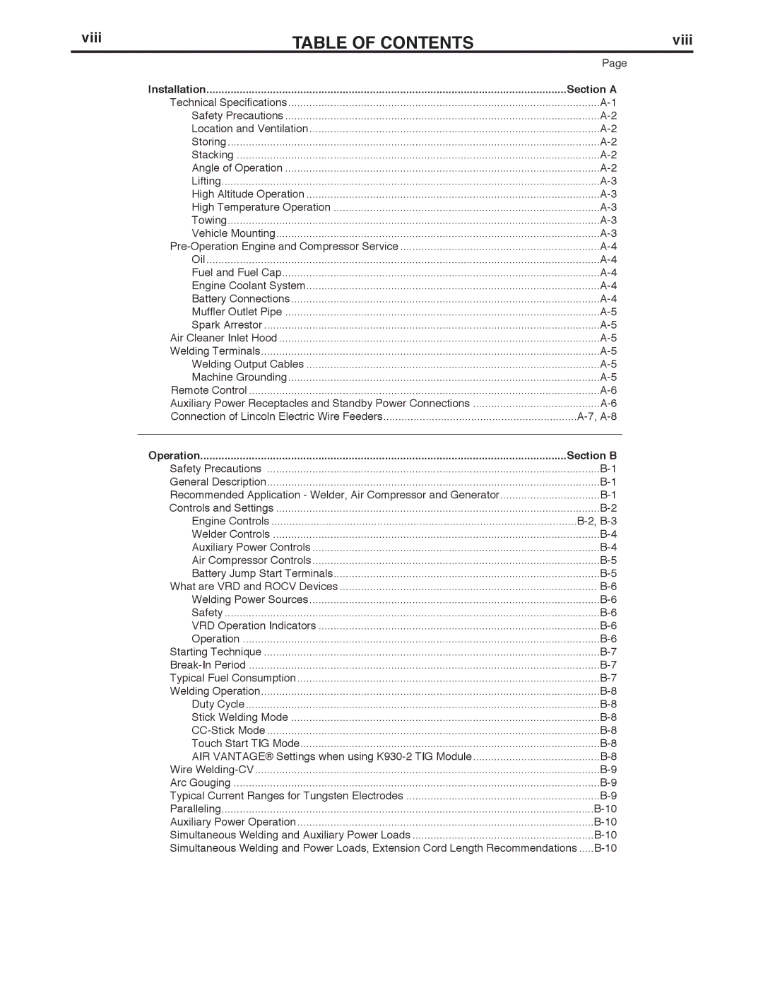 Lincoln Electric IM10066 manual TAbLE of Contents 