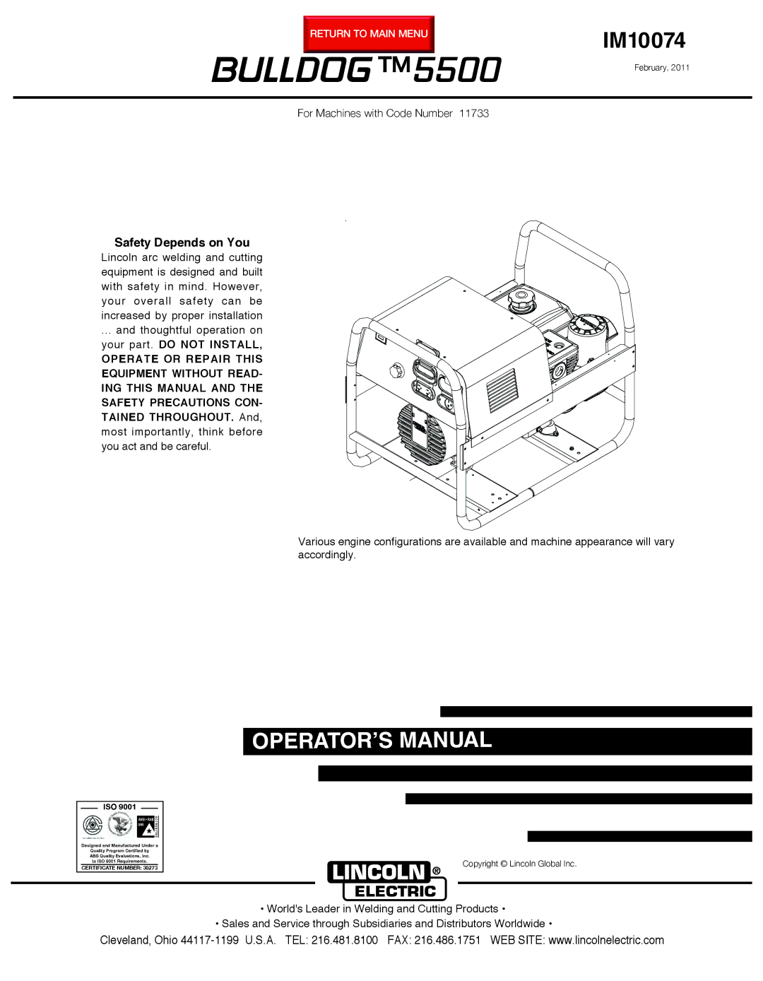 Lincoln Electric IM10074 manual Bulldog, Safety Depends on You 