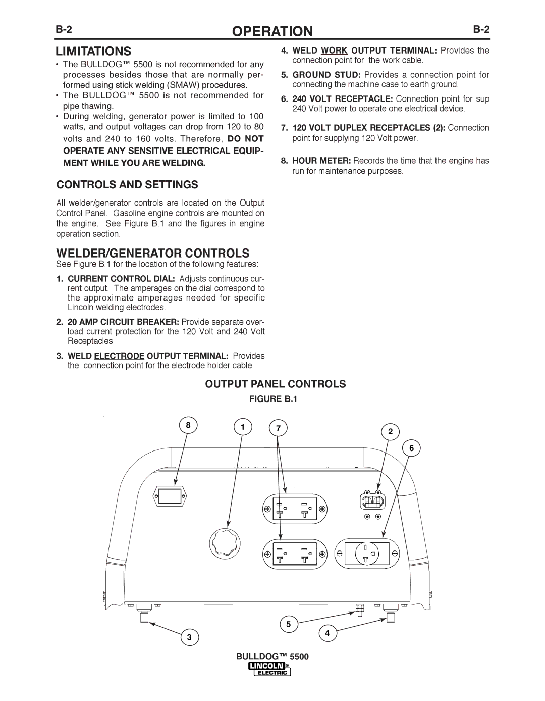 Lincoln Electric IM10074 manual Limitations, WELDER/GENERATOR Controls, Output Panel Controls 