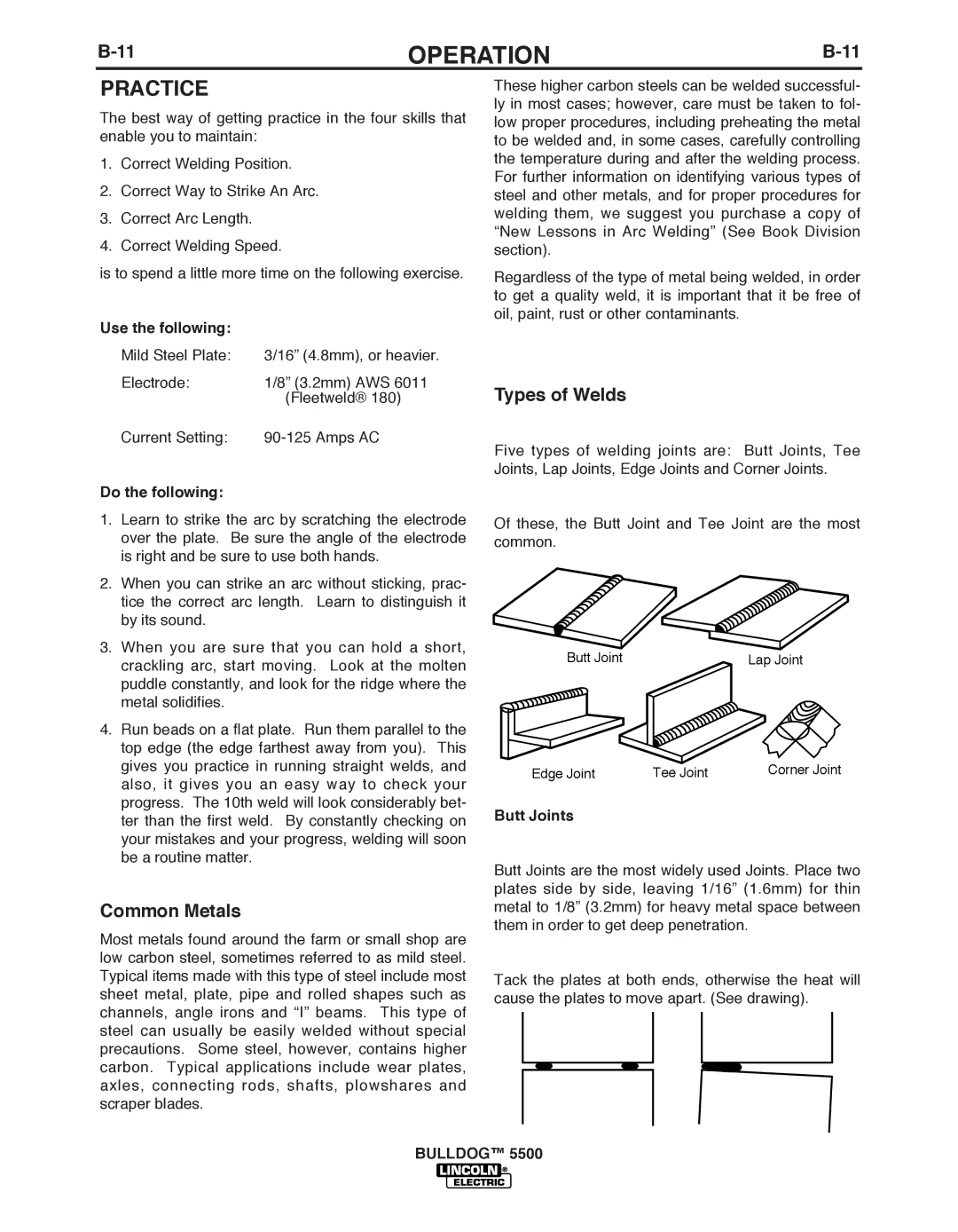 Lincoln Electric IM10074 manual Practice, Common Metals, Types of Welds 