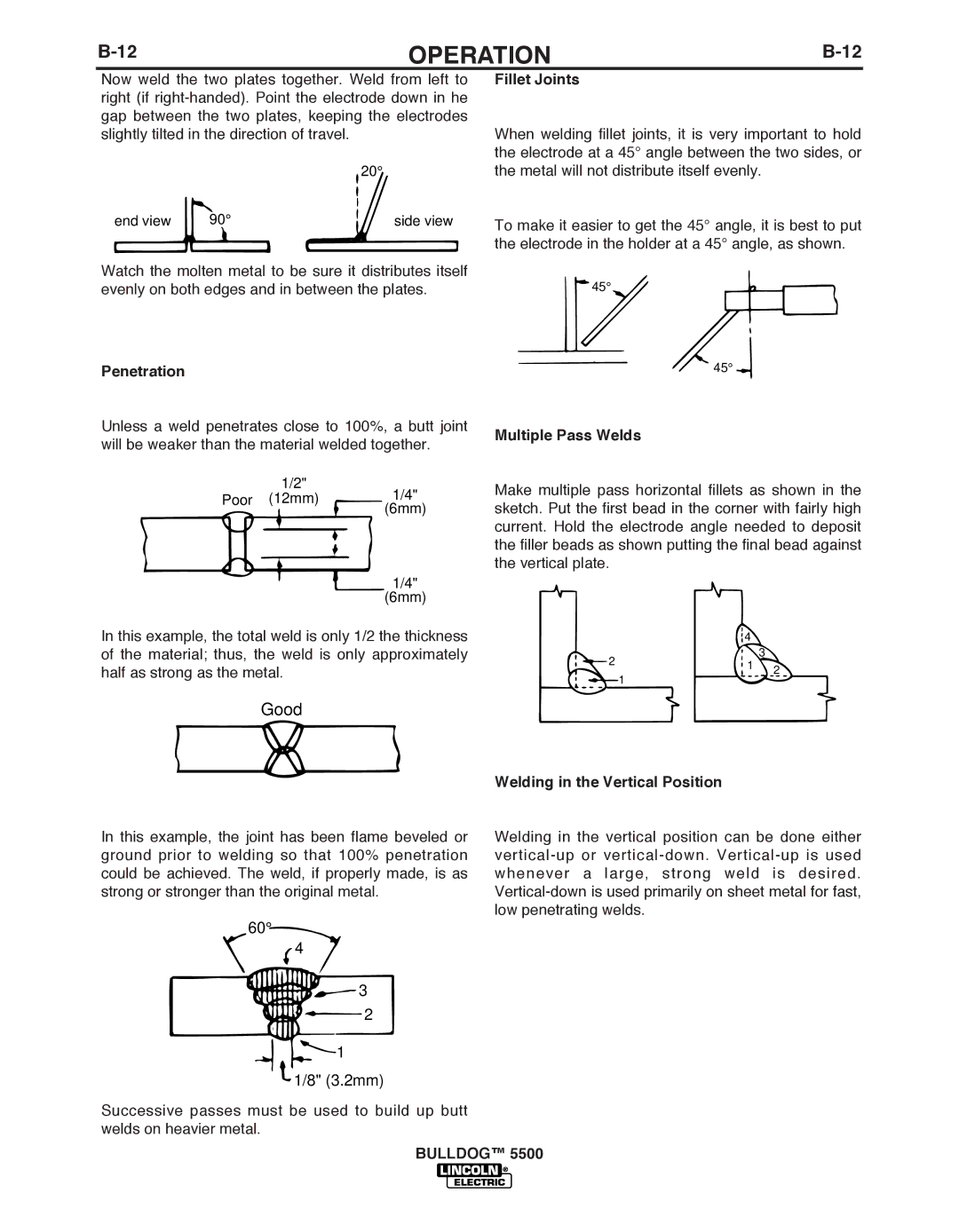 Lincoln Electric IM10074 manual Fillet Joints, Penetration, Multiple Pass Welds, Welding in the Vertical Position 