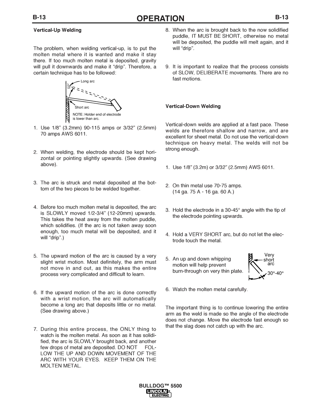 Lincoln Electric IM10074 manual Vertical-Up Welding, Vertical-Down Welding 