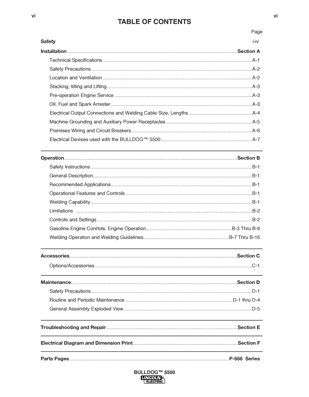 Lincoln Electric IM10074 manual Table of Contents 