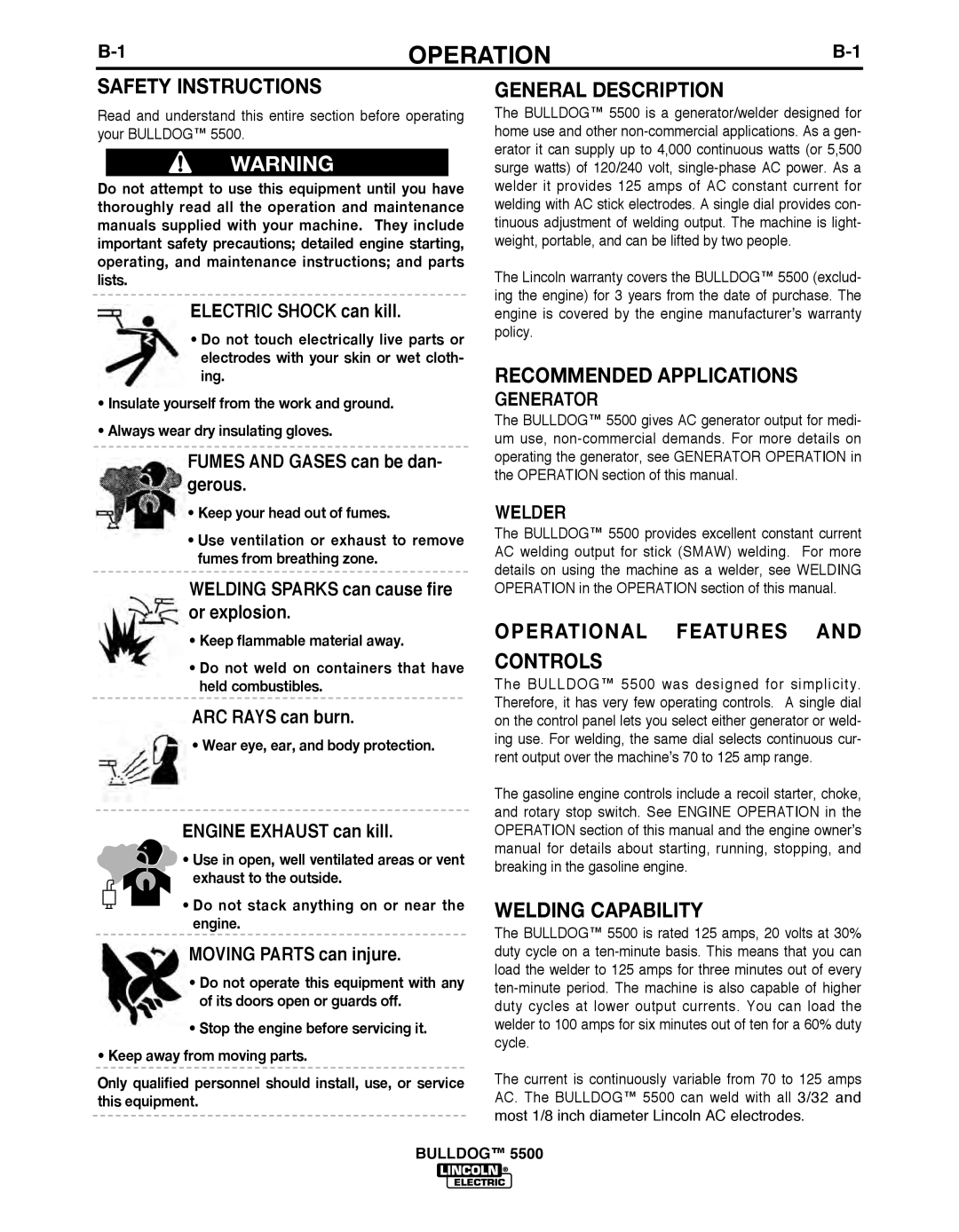 Lincoln Electric IM10074 Operation, Safety Instructions, General Description, Recommended Applications, Welding Capability 