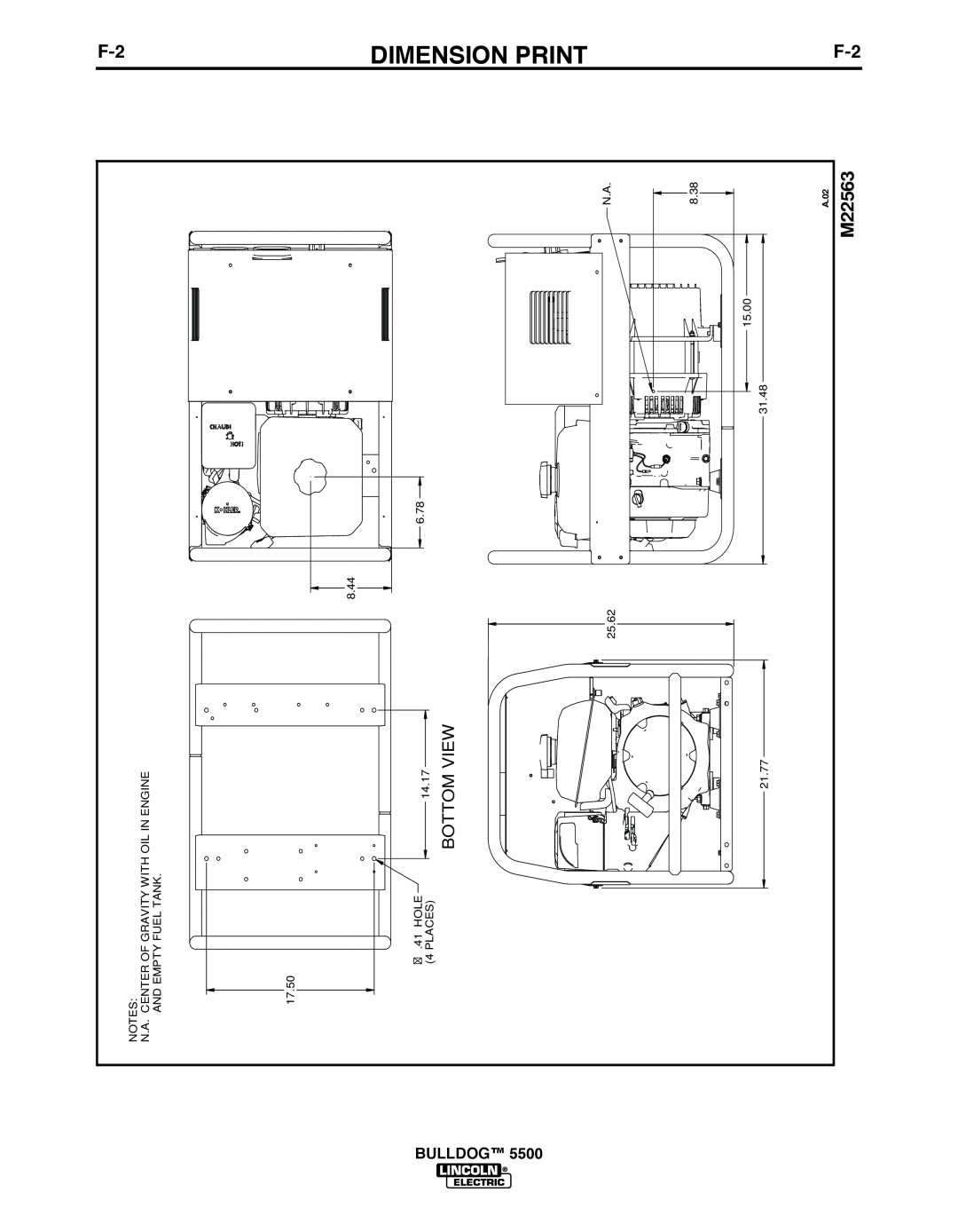 Lincoln Electric IM10074 manual Dimension Print, M22563, Bottom View, bULLDOG 