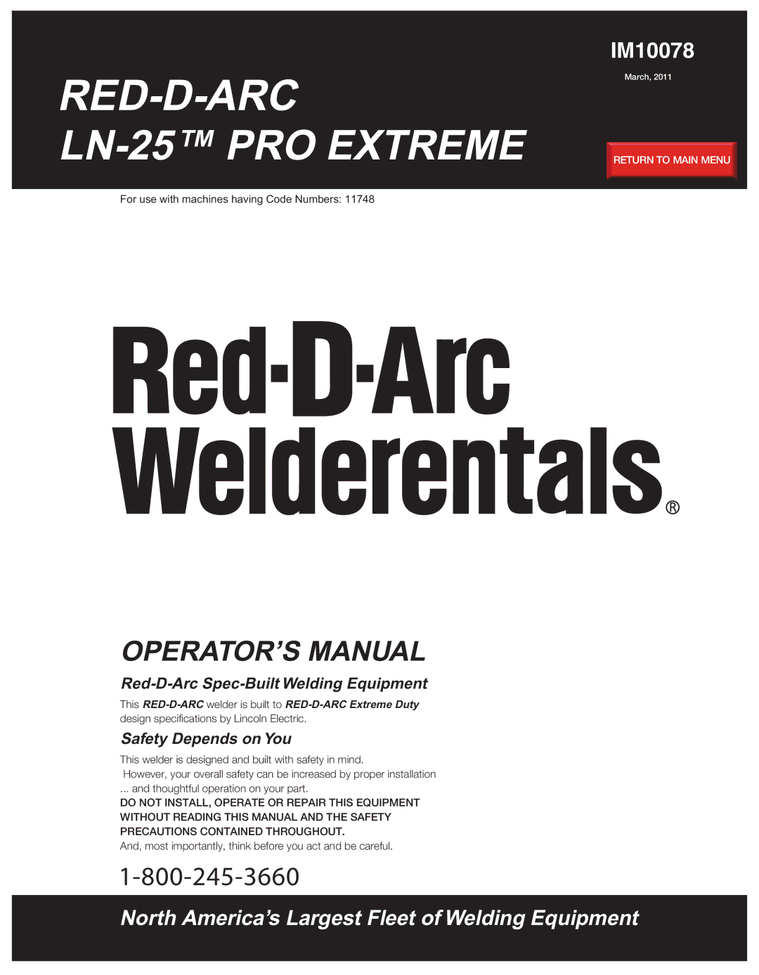 Lincoln Electric IM10078 specifications Red-D-Arc 