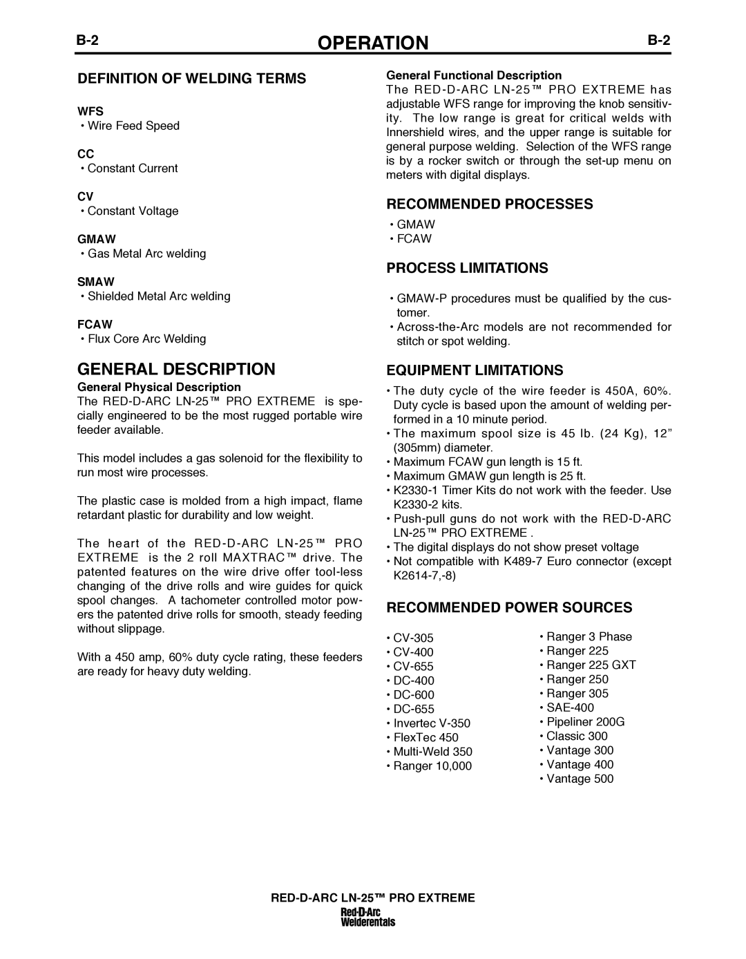 Lincoln Electric IM10078 Definition of Welding Terms, Recommended Processes, Process Limitations, EQuIPMENT Limitations 