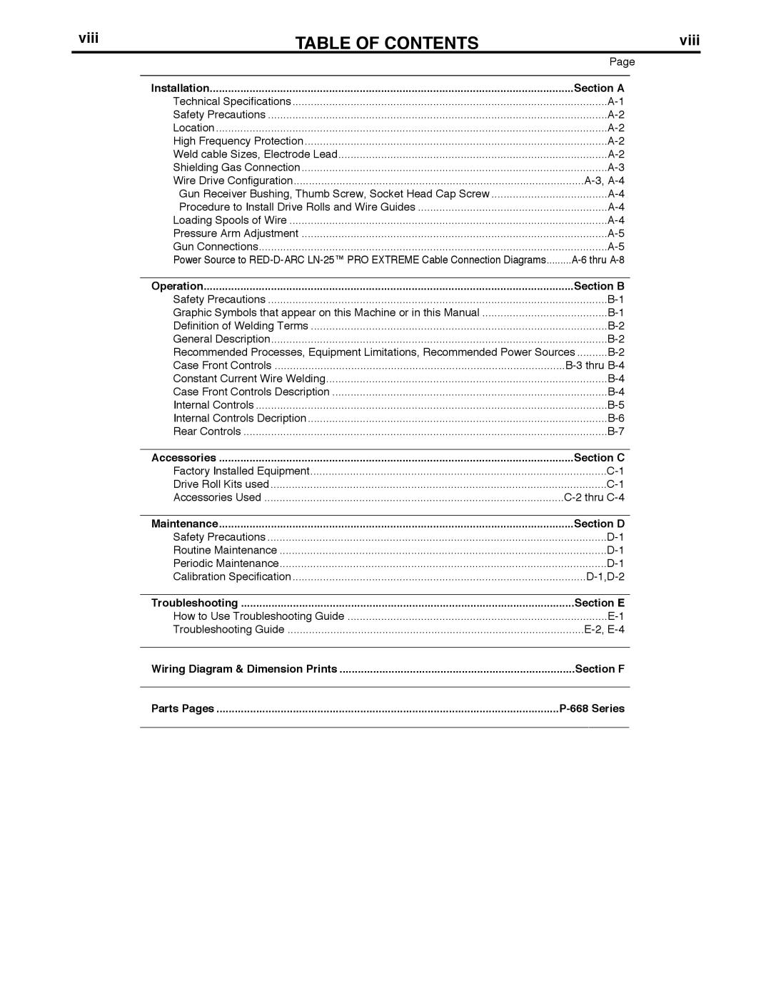 Lincoln Electric IM10078 specifications TAbLE of Contents 