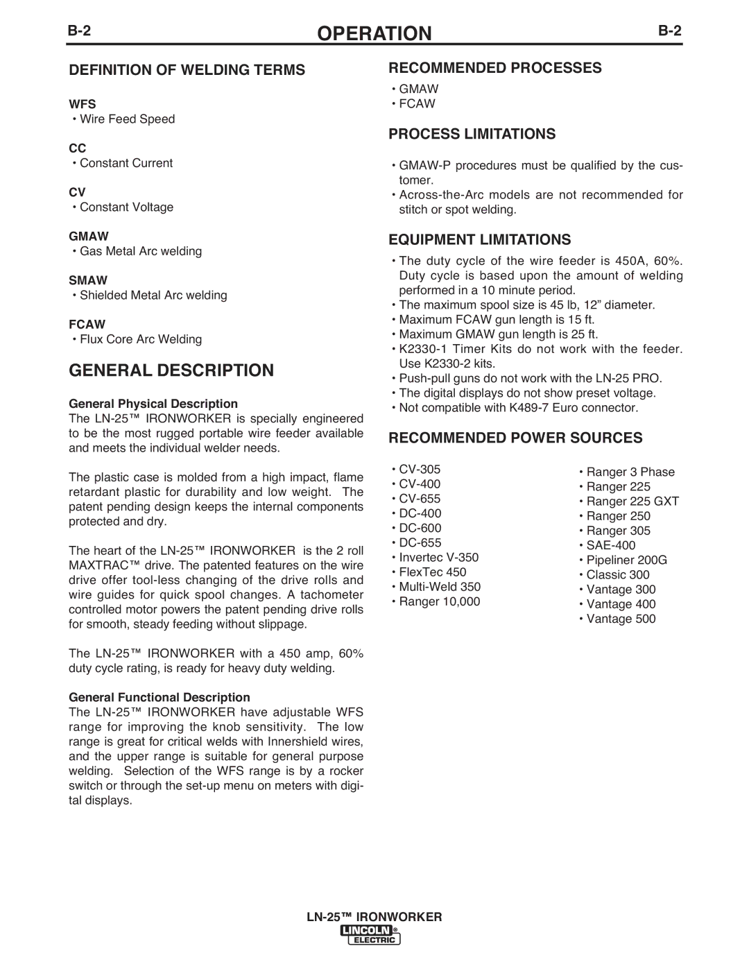 Lincoln Electric IM10084 manual General Description 