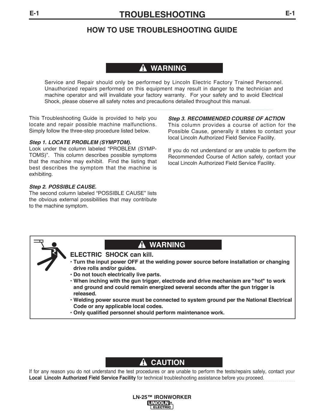 Lincoln Electric IM10084 manual HOW to USE Troubleshooting Guide 