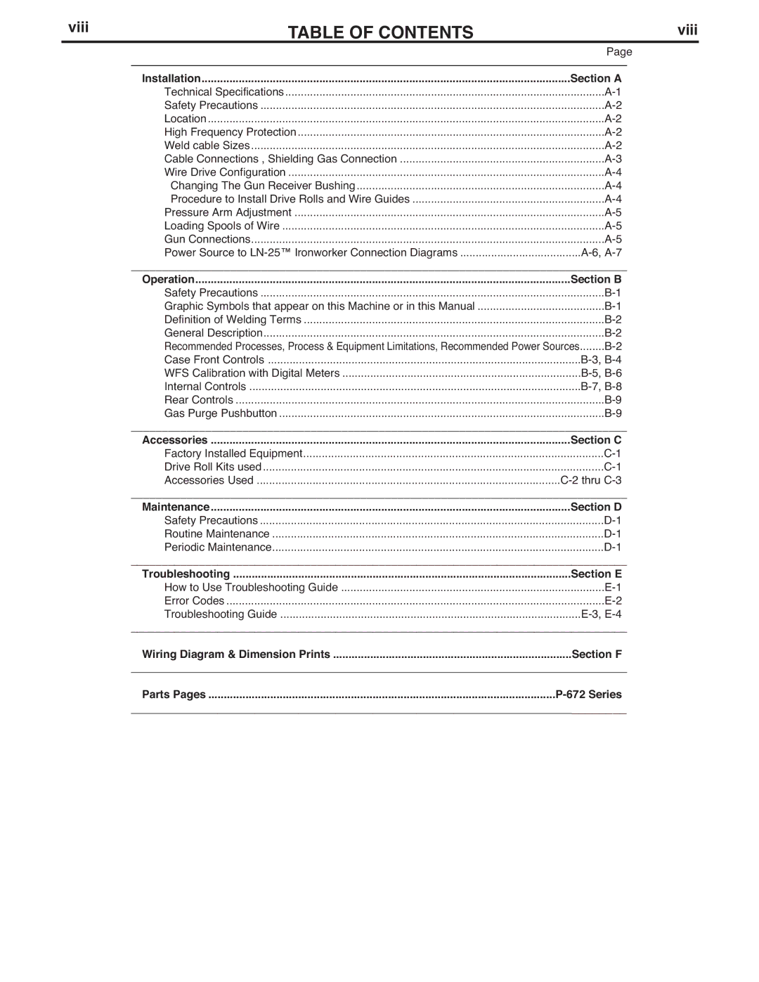 Lincoln Electric IM10084 manual Table of Contents 