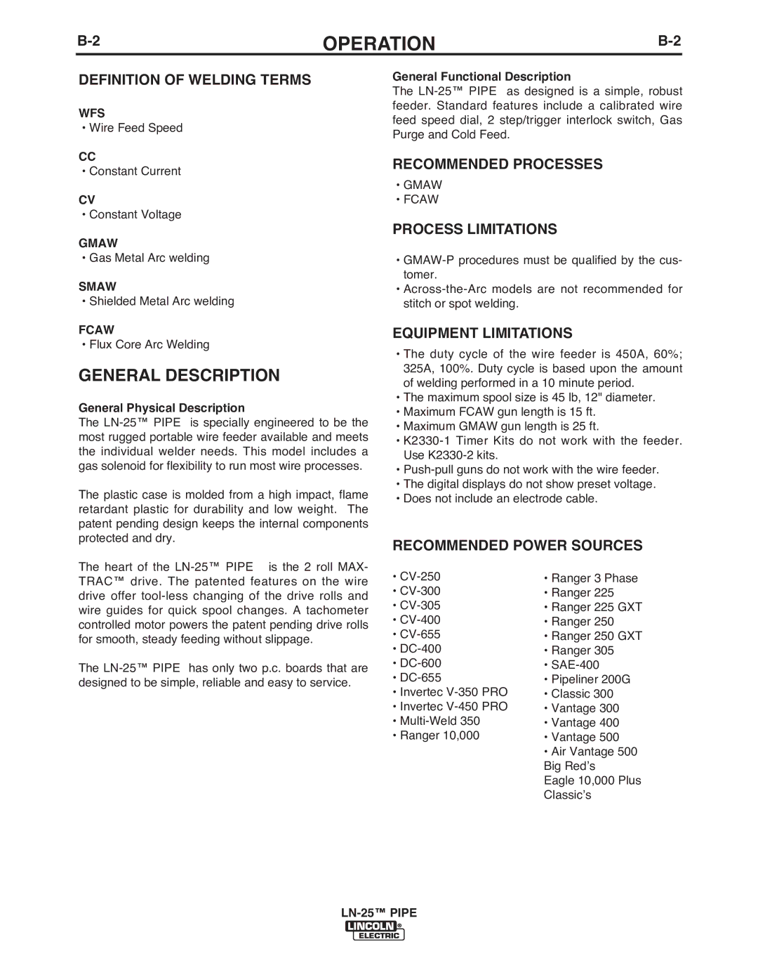 Lincoln Electric IM10092 manual General Description 