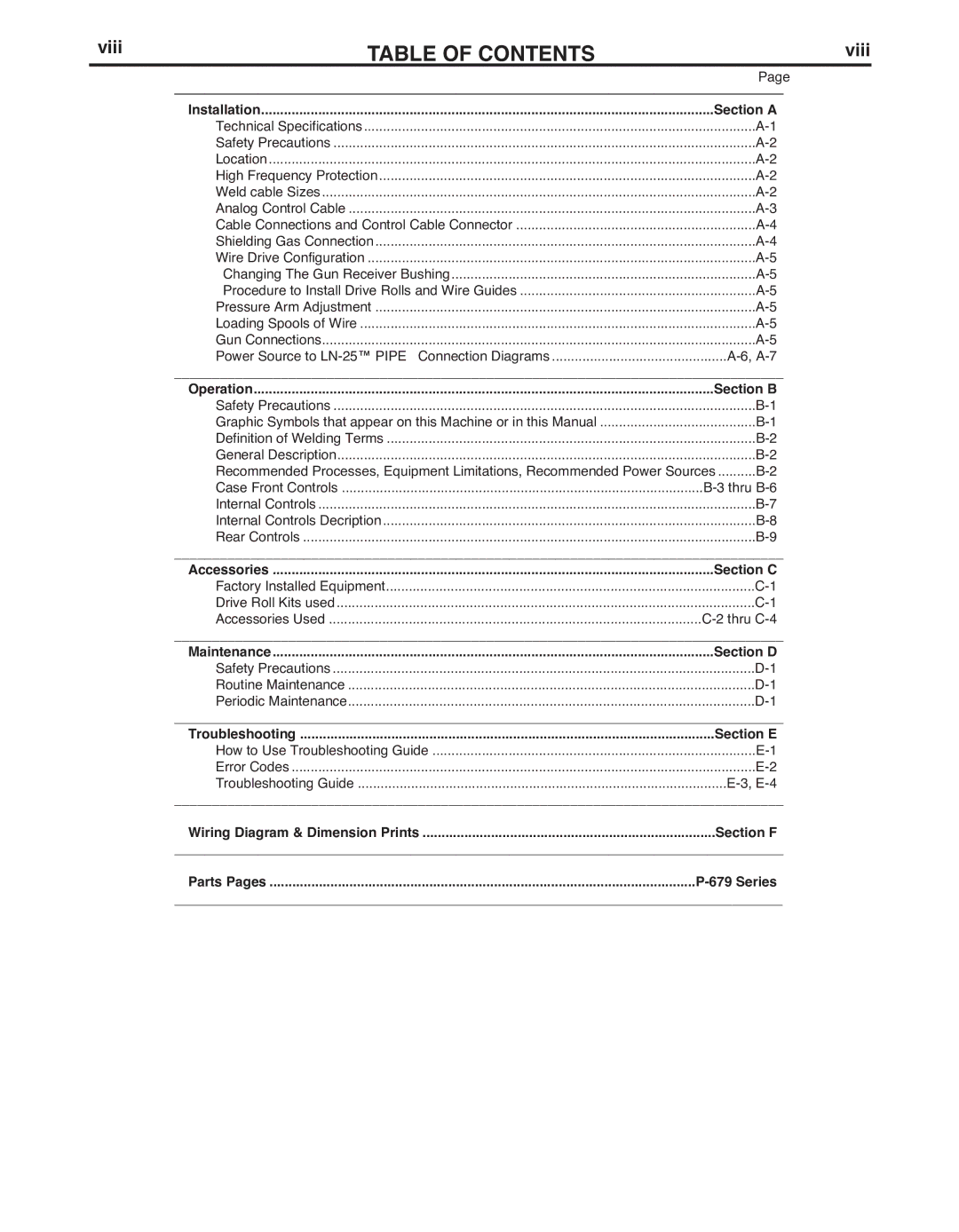 Lincoln Electric IM10092 manual TAbLE of Contents 