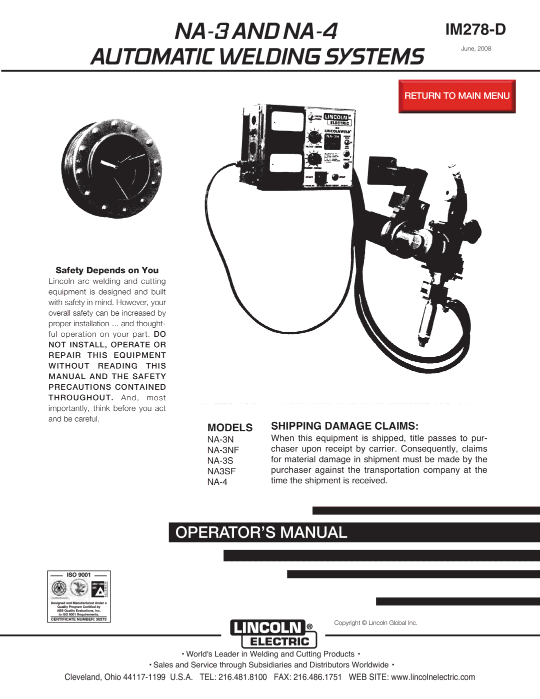 Lincoln Electric IM278-D manual NA-3 and NA-4 Automatic Welding Systems 