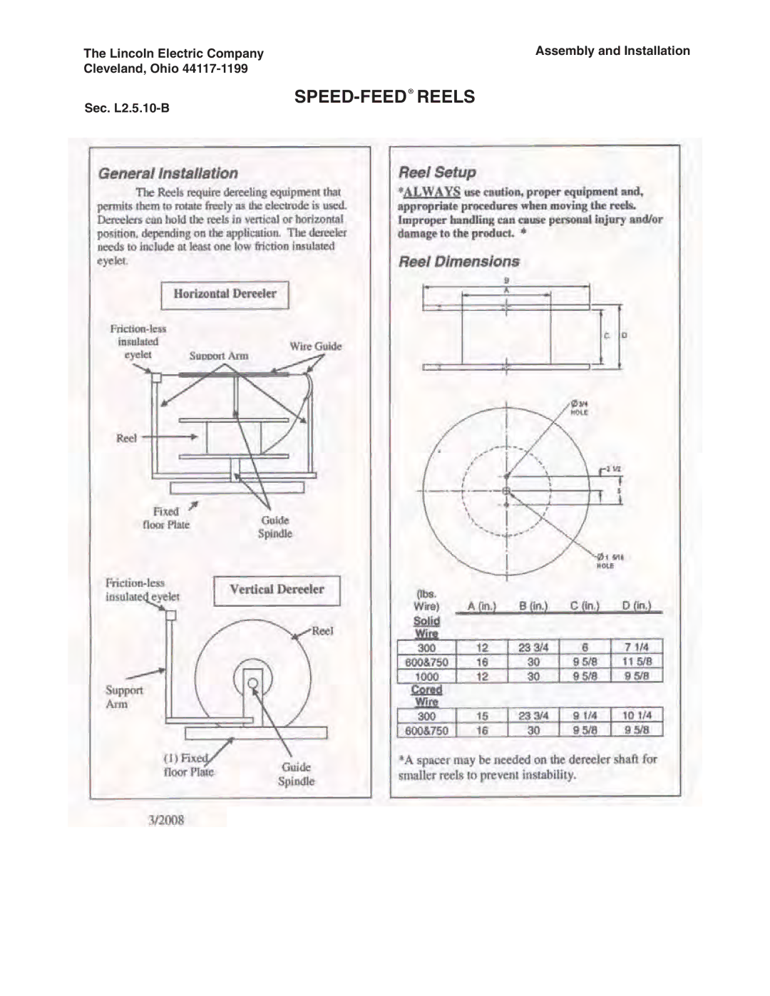 Lincoln Electric IM278-D manual Speed-Feedreels 