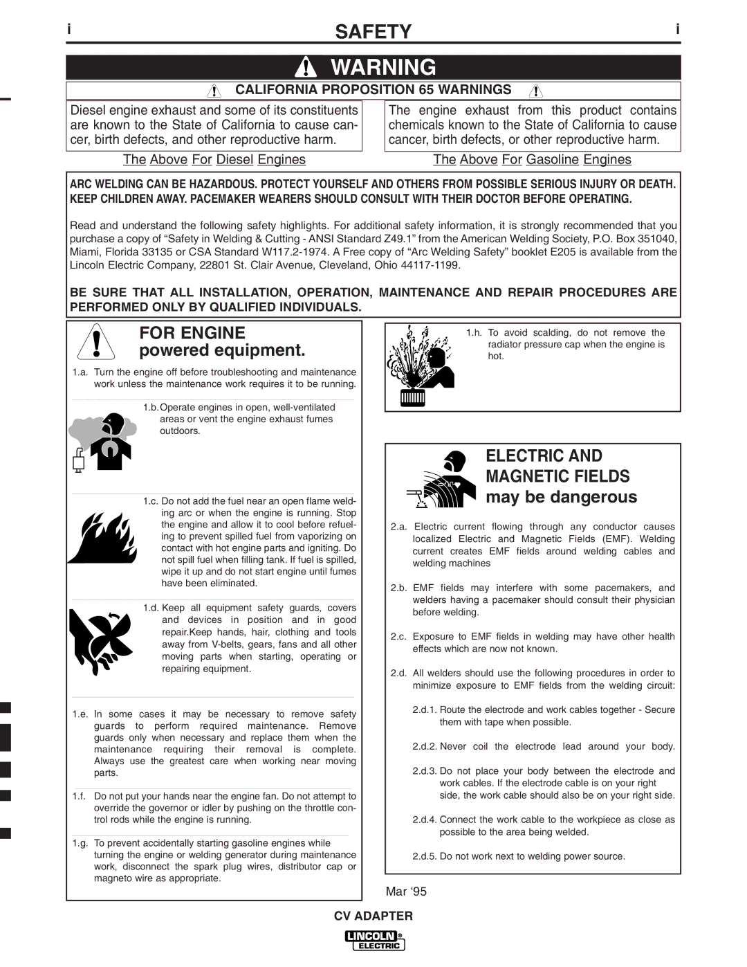 Lincoln Electric IM309-D manual Safety, California Proposition 65 Warnings 