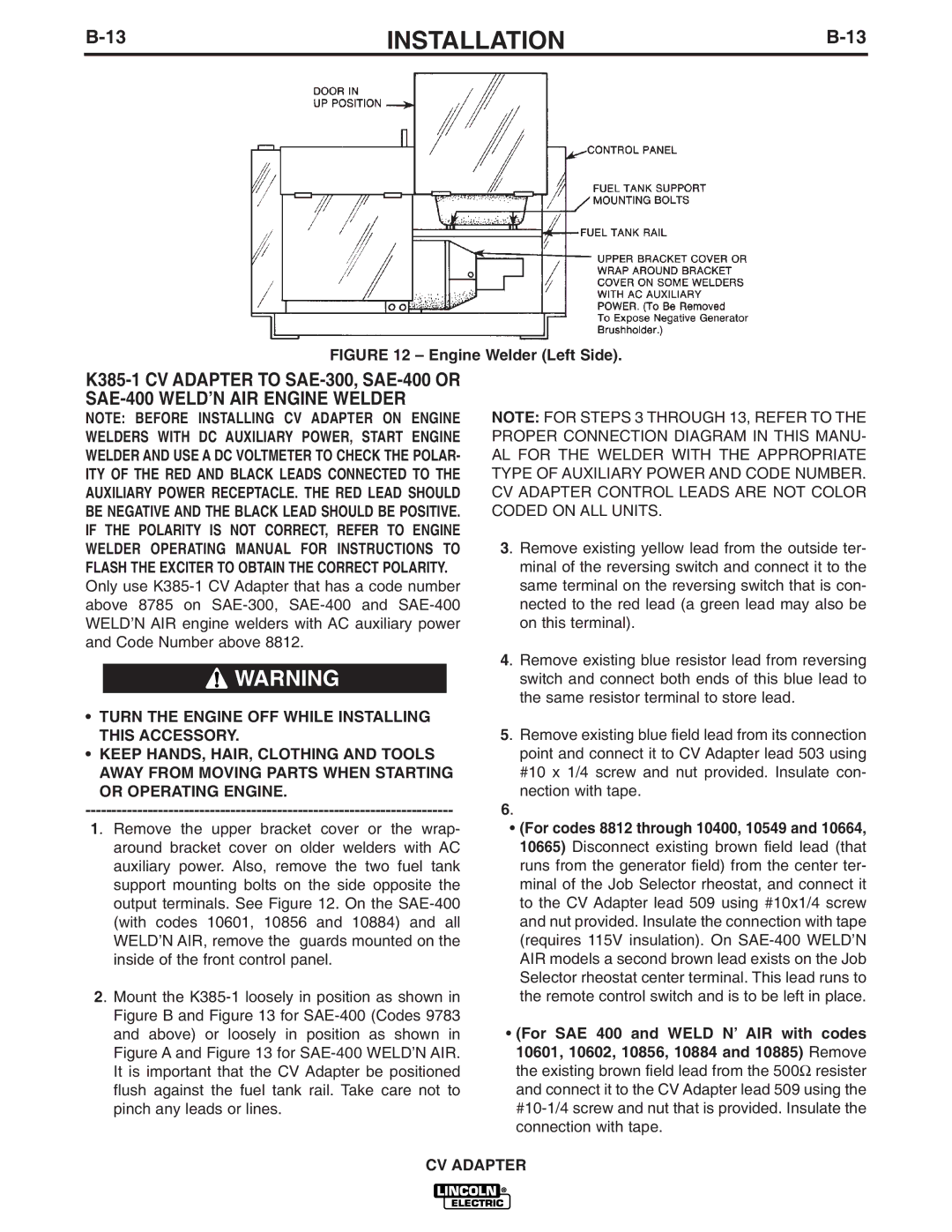 Lincoln Electric IM309-D manual Engine Welder Left Side 