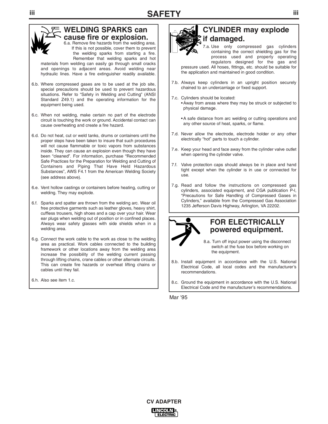 Lincoln Electric IM309-D manual Cylinder may explode if damaged 
