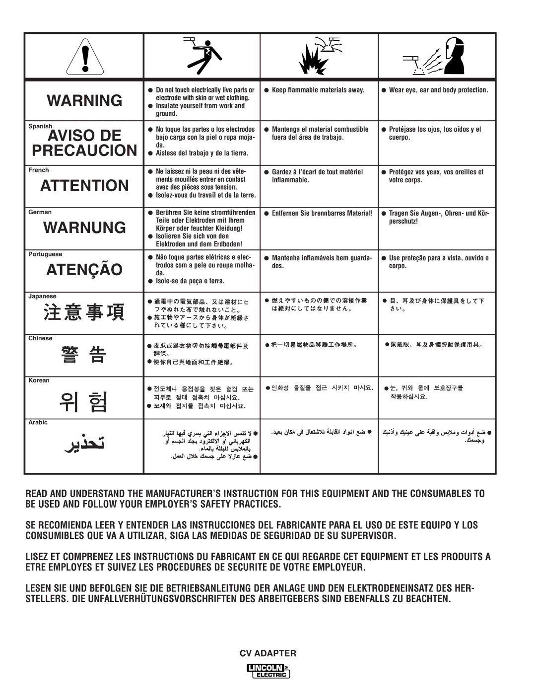 Lincoln Electric IM309-D manual Precaucion 