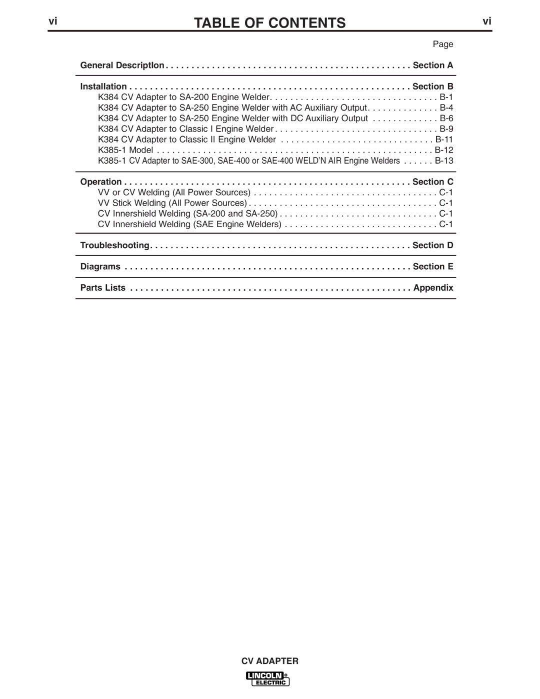 Lincoln Electric IM309-D manual Table of Contents 