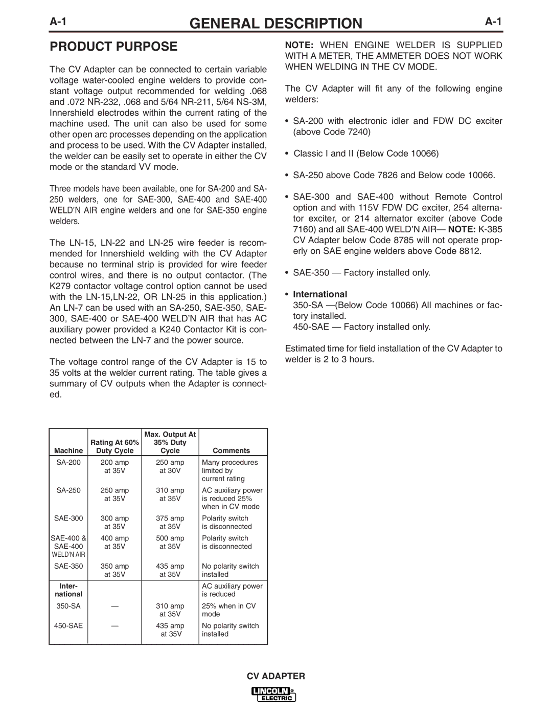 Lincoln Electric IM309-D manual General Description, Product Purpose 