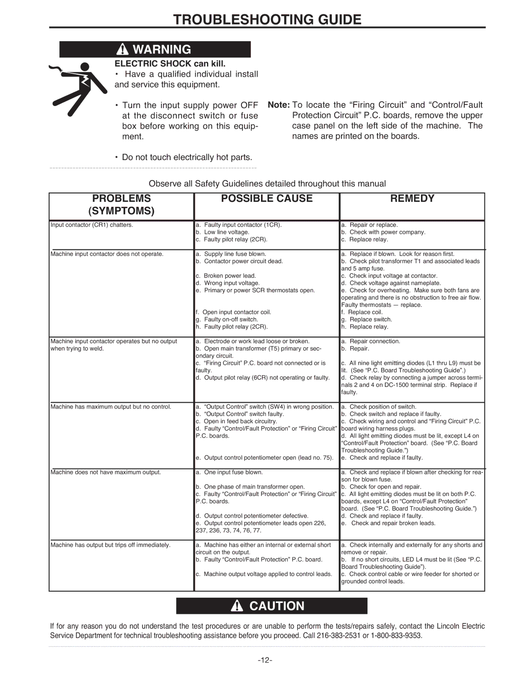 Lincoln Electric IM318-B manual Troubleshooting Guide, Electric Shock can kill 