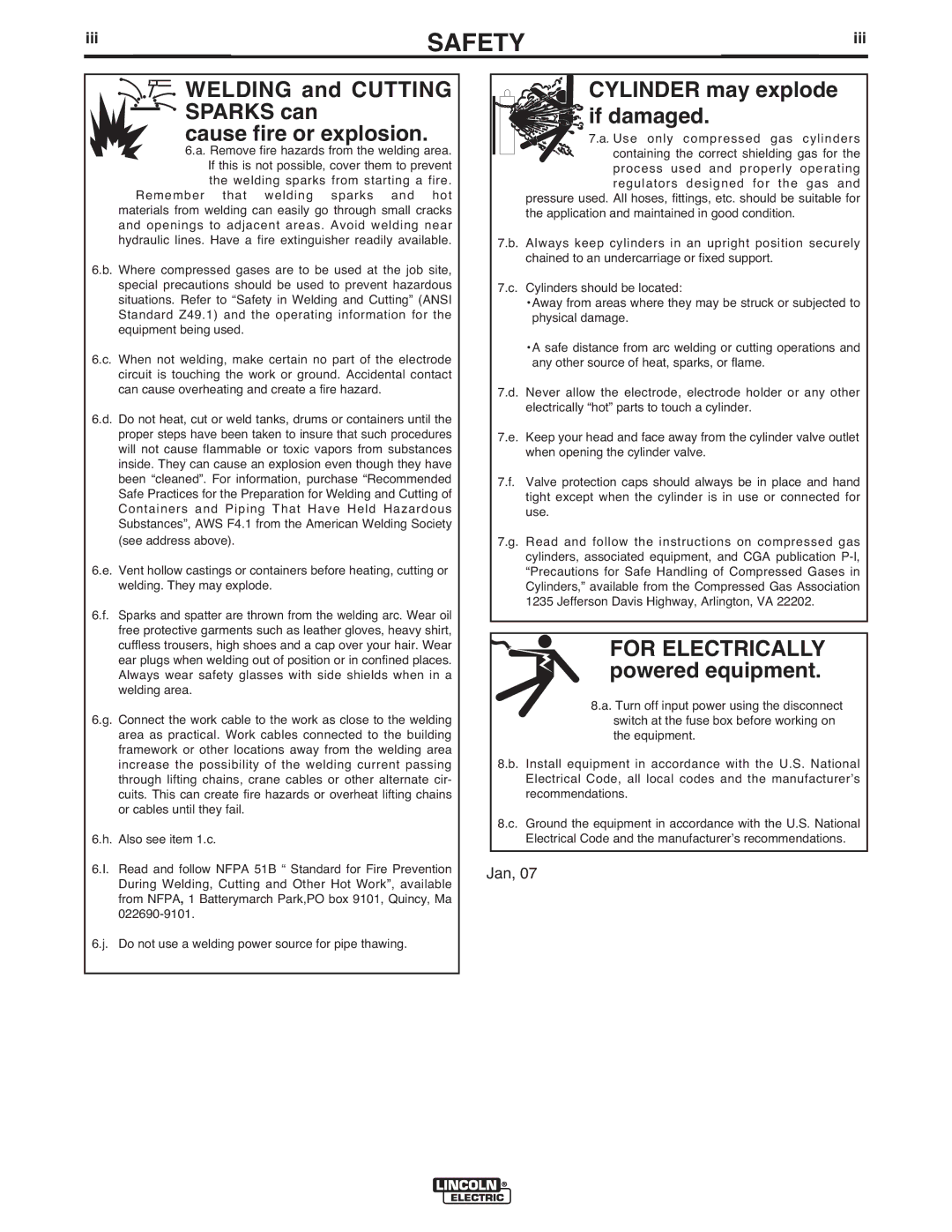 Lincoln Electric IM318-B manual Welding and Cutting Sparks can Cause fire or explosion 