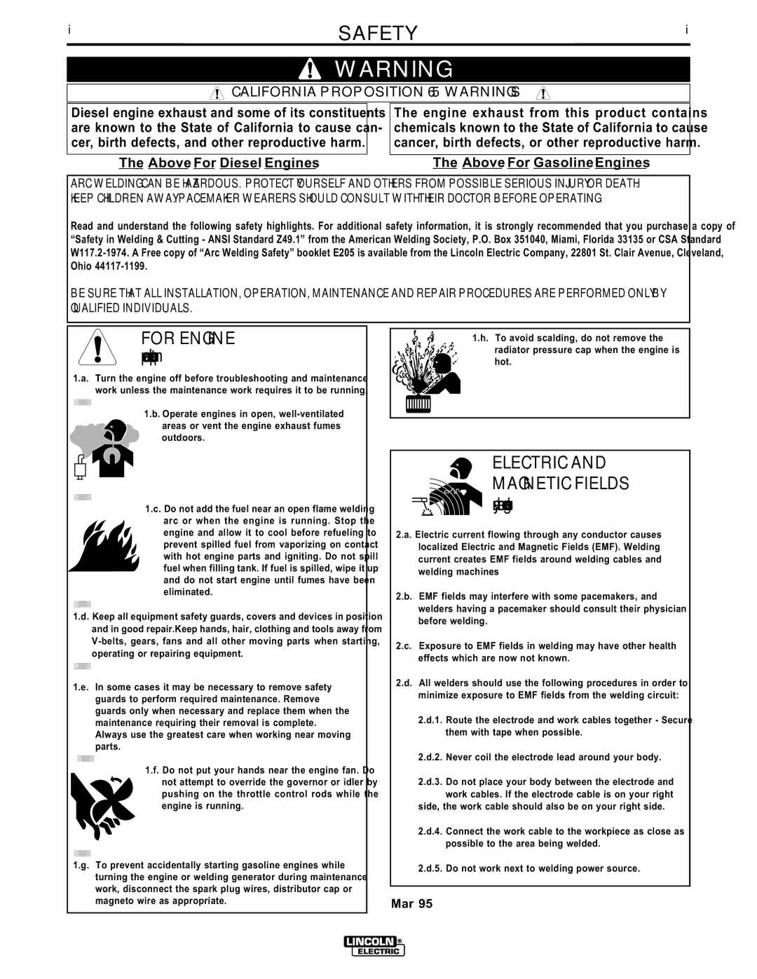 Lincoln Electric IM359-G manual Safety, California Proposition 65 Warnings 