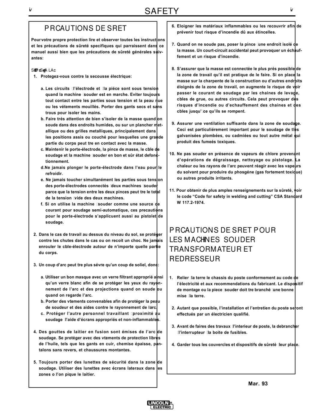 Lincoln Electric IM359-G manual Précautions DE Sûreté, Sûreté Pour Soudage a L’Arc 