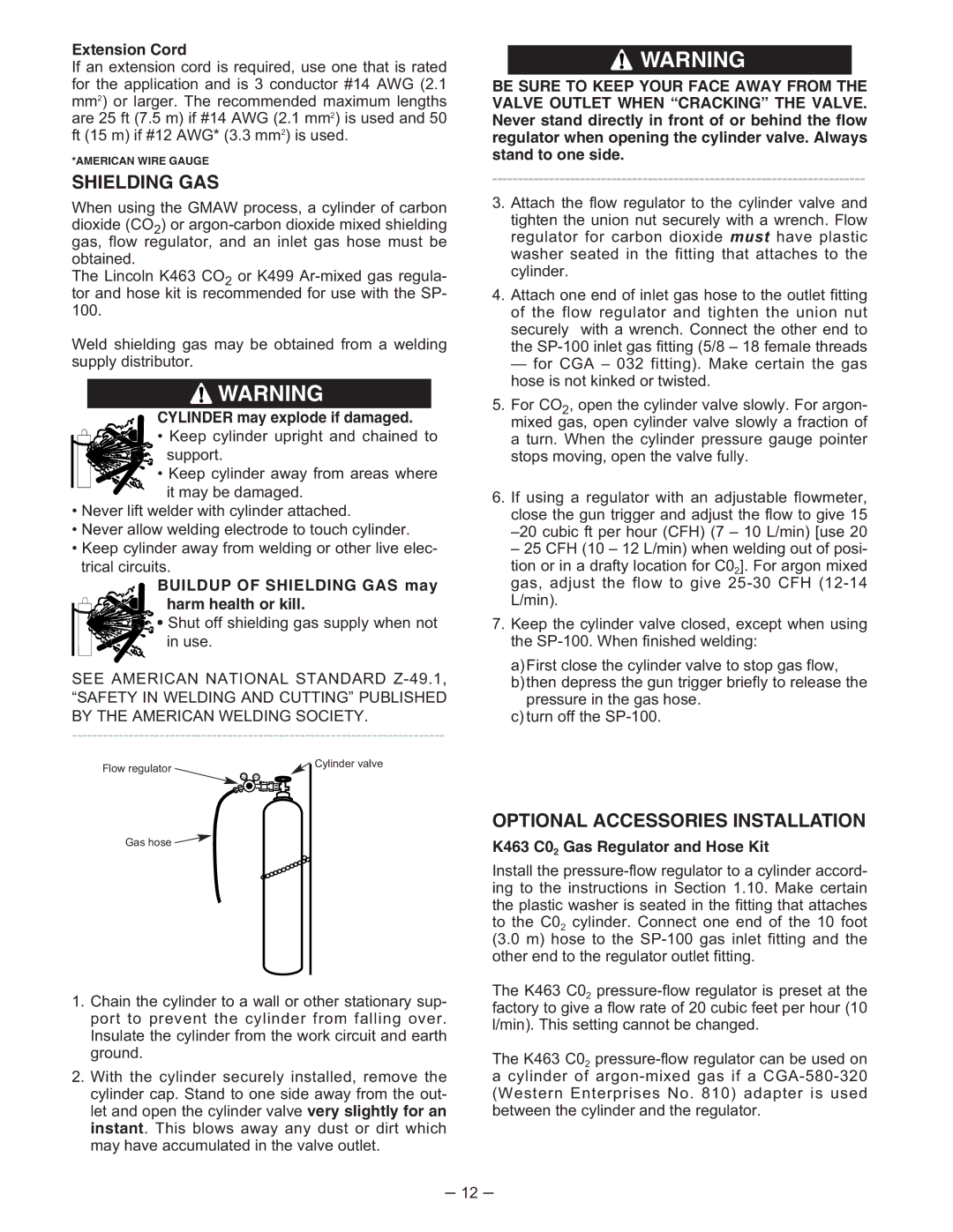 Lincoln Electric IM366-B manual Shielding GAS, Optional Accessories Installation 