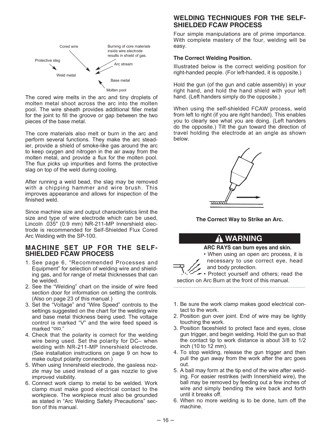 Lincoln Electric IM366-B manual Machine SET UP for the SELF- Shielded Fcaw Process, Correct Welding Position 