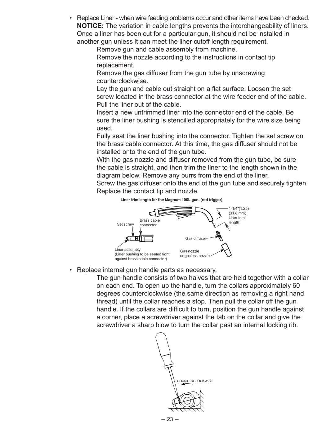 Lincoln Electric IM366-B manual Liner trim length for the Magnum 100L gun. red trigger 