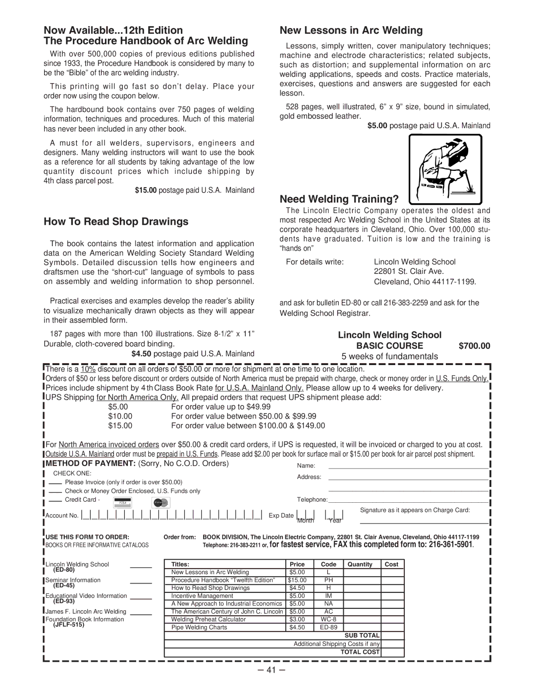 Lincoln Electric IM366-B manual How To Read Shop Drawings, $700.00 