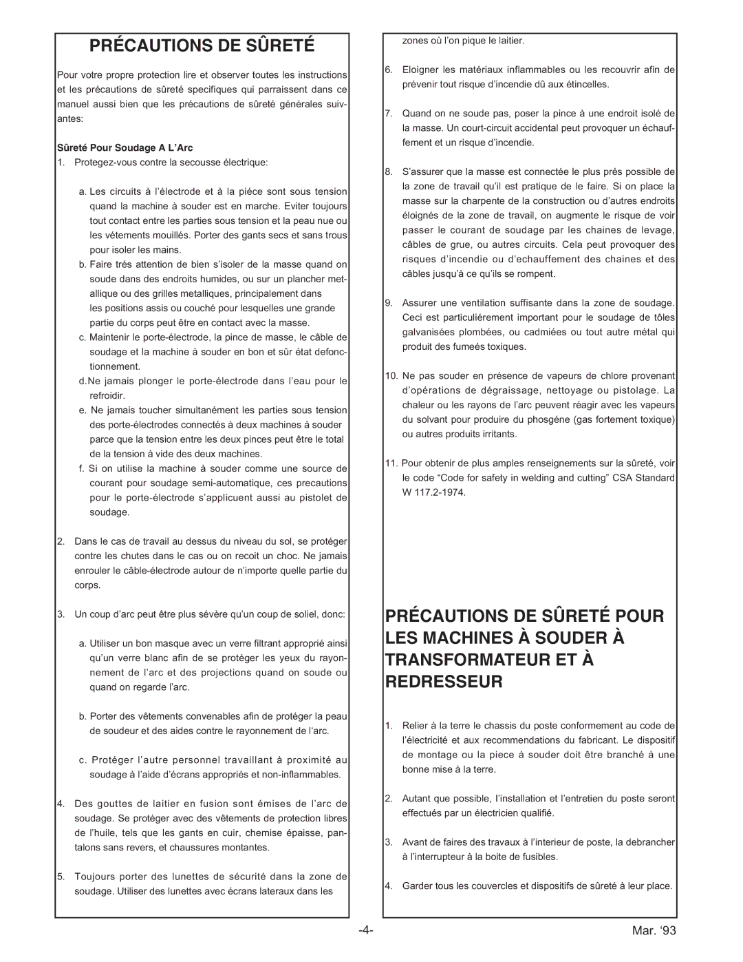 Lincoln Electric IM366-B manual Précautions DE Sûreté, Sûreté Pour Soudage a L’Arc 