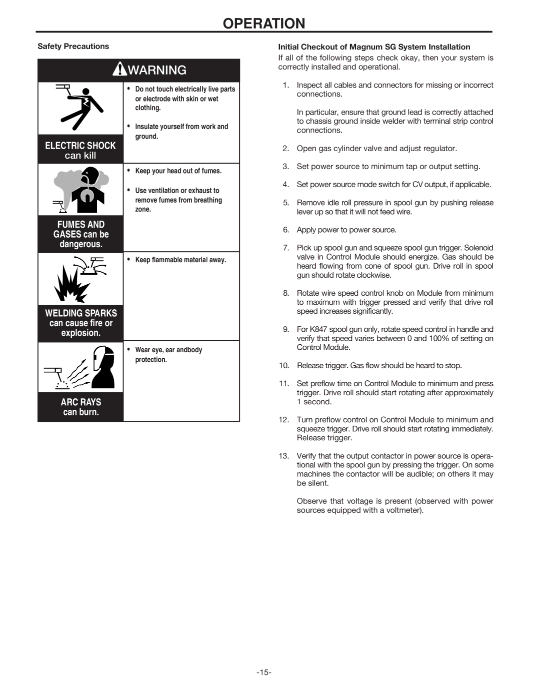 Lincoln Electric IM398 manual Operation, Keep flammable material away 