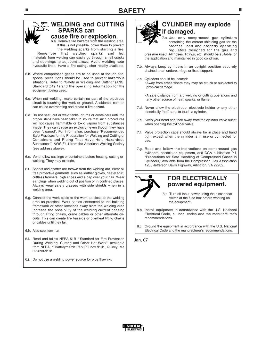 Lincoln Electric IM402-B manual Welding and Cutting Sparks can Cause fire or explosion 